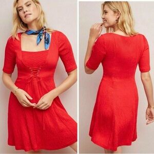 Anthropologie Maeve Juliet Corseted Red Dress Size 4